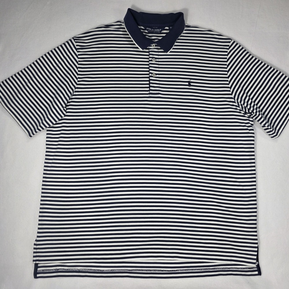Vintage Y2K Polo Golf Ralph Lauren Shirt Mens XL Striped Short Sleeve Navy/White